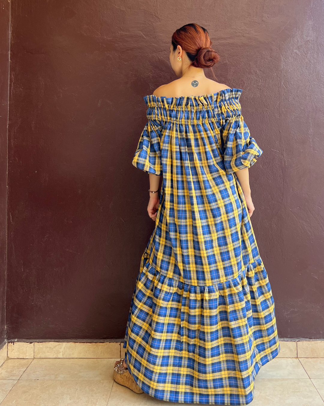 Decollete dress - Blue x Yellow gingham
