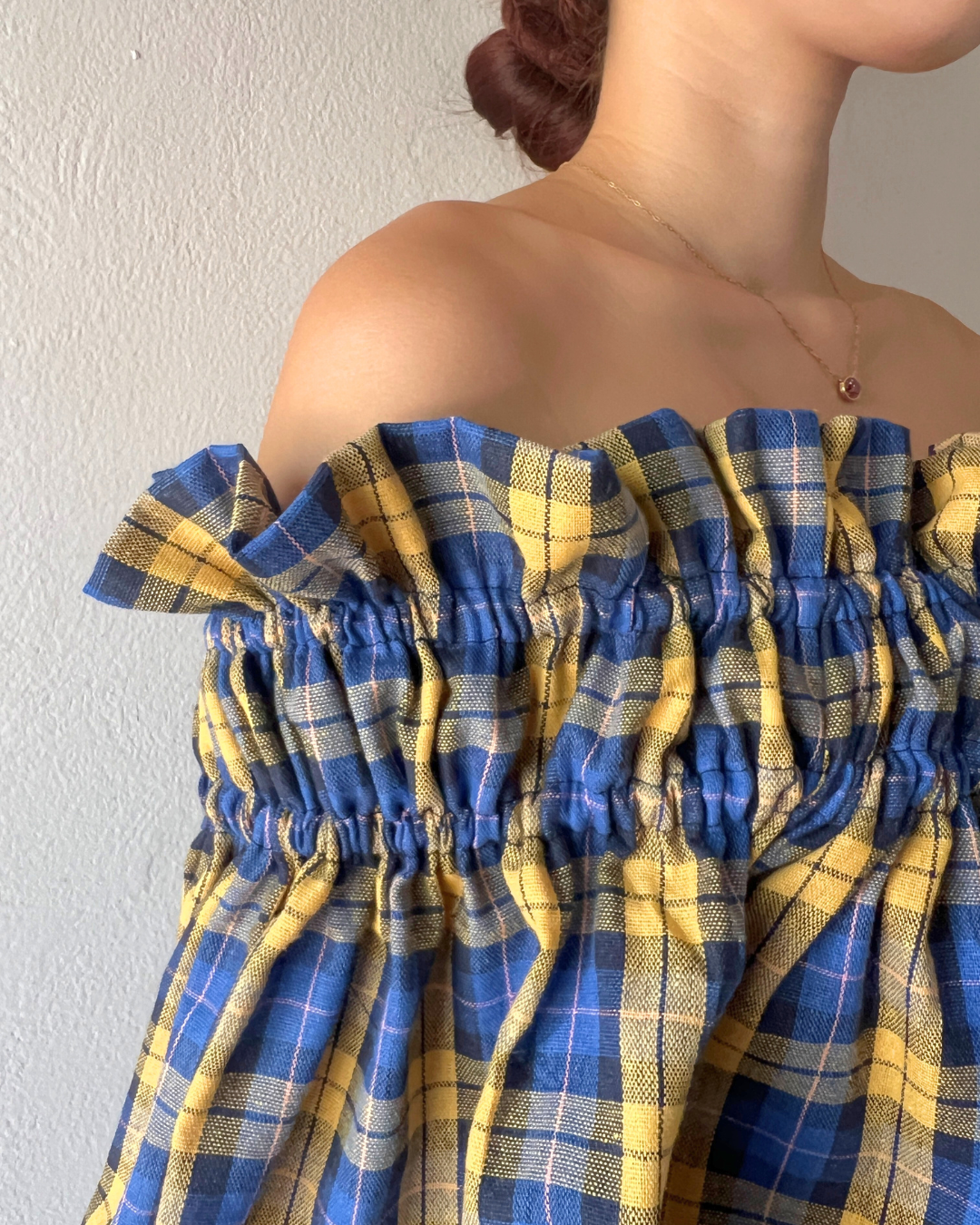 Decollete dress - Blue x Yellow gingham
