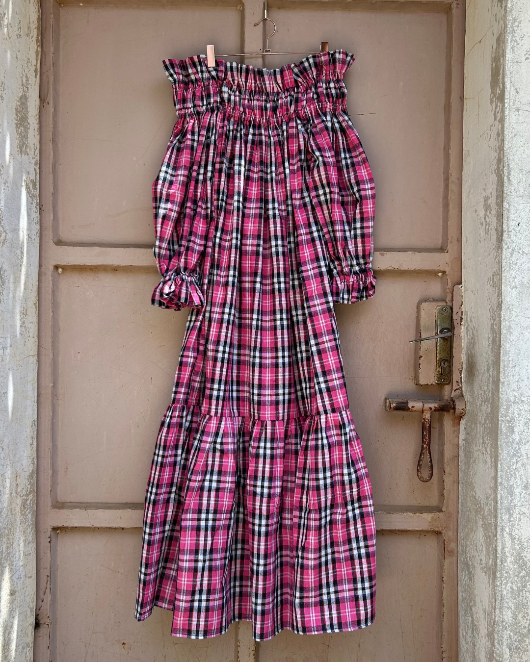 Decollete dress - Pink gingham