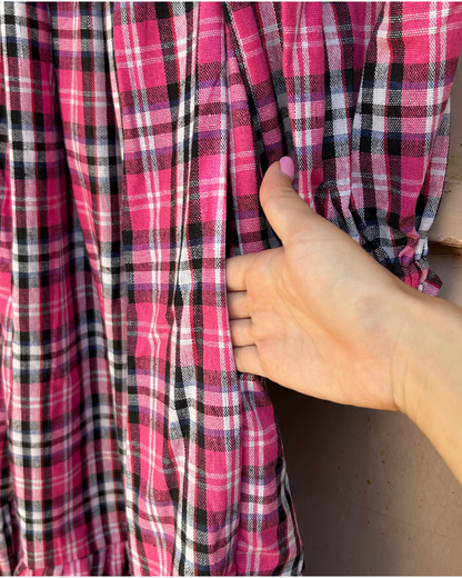 Decollete dress - Pink gingham