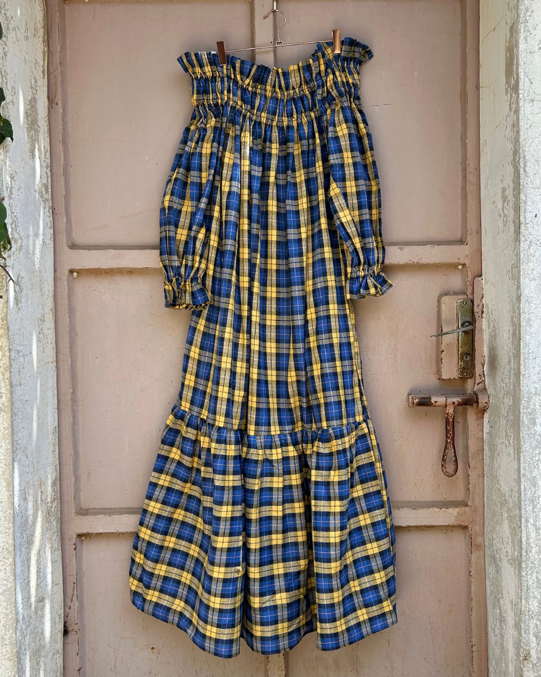 Decollete dress - Blue x Yellow gingham
