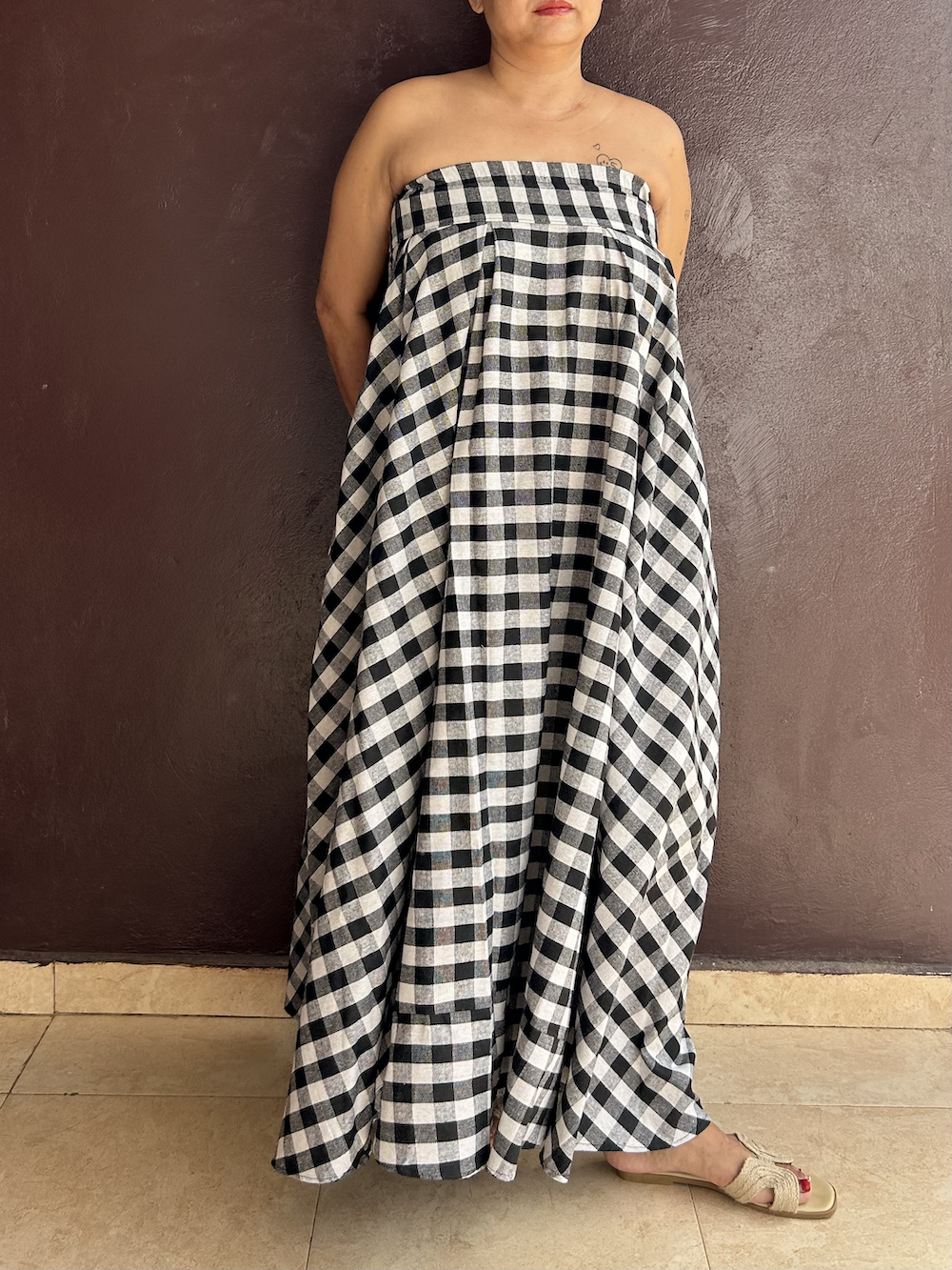 Ribbon Circular Dress (Black and White Gingham) 