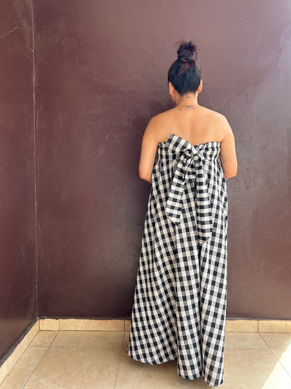 Ribbon Circular Dress (Black and White Gingham) 