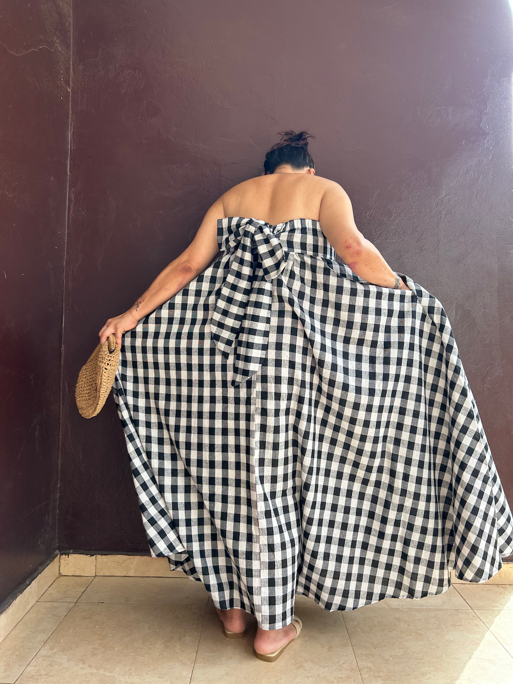 Ribbon Circular Dress (Black and White Gingham) 