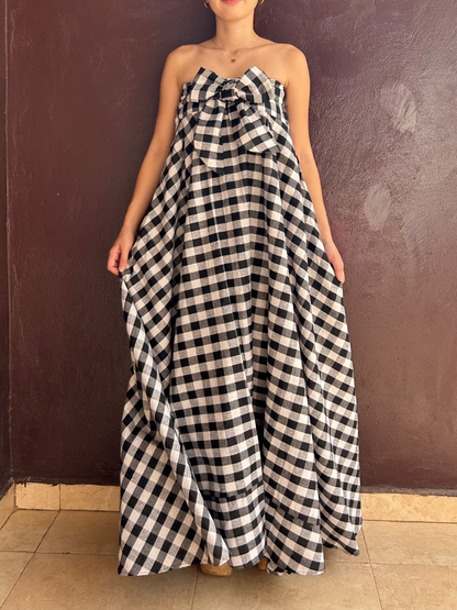 Ribbon Circular Dress (Black and White Gingham) 
